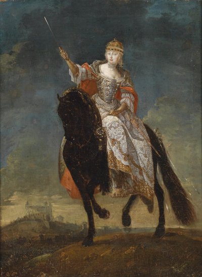 Maria Theresa as Queen of Hungary on the Coronation Hill in Pressburg by with Unspecified Unidentified painter    Description 18th century portrait painting of women